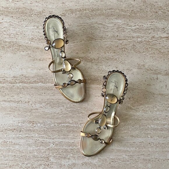 Vintage Giuseppe Zanotti Stone Strap Kitten Heel Sandals - Picture 2 of 9